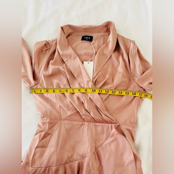 Vici Long Sleeve Satin Dress in Peach - Picture 8 of 10